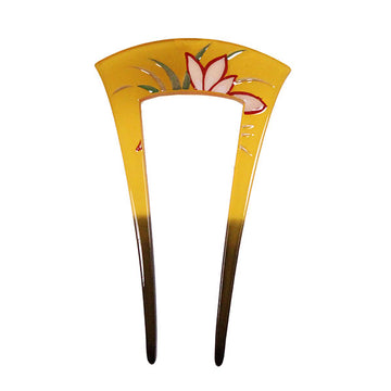 Acrylic 2-Prong Lotus Geisha Hair Stick Fork Yellow
